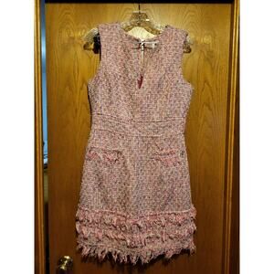 Milly Gabby Tweed Pink Multi Fringe Mini Dress Rare Cotton FLAW READ GUC 8